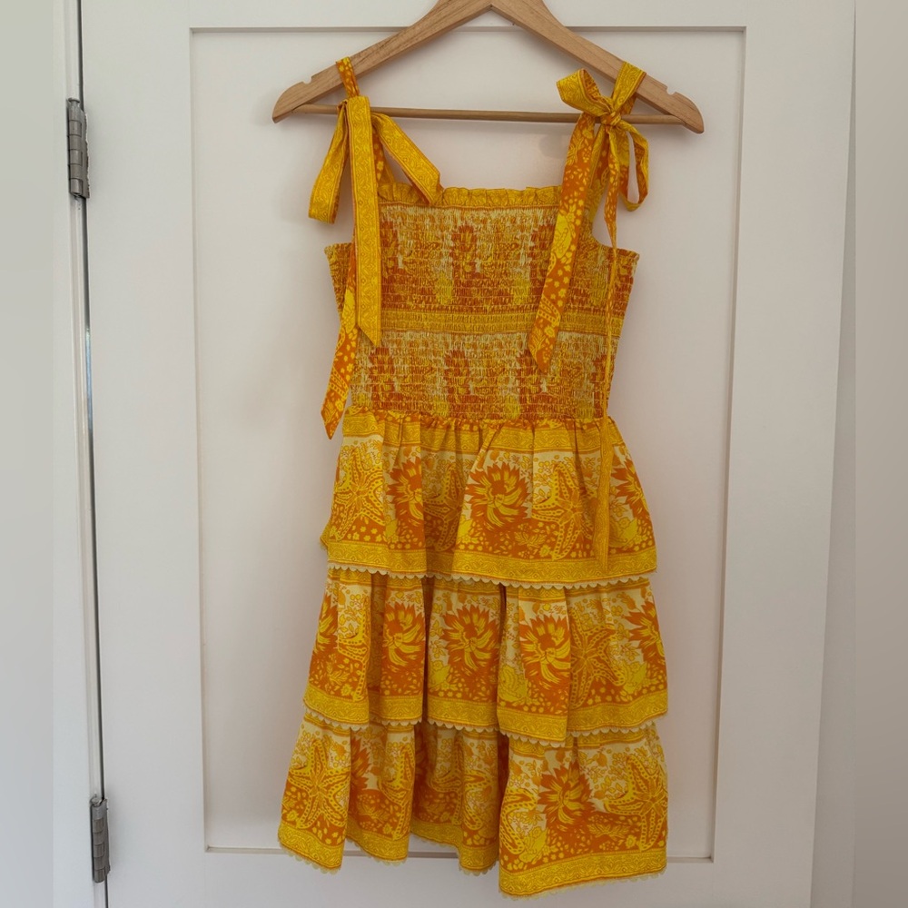 Cleobella Yellow Orange Starfish Smocked Tiered Dress